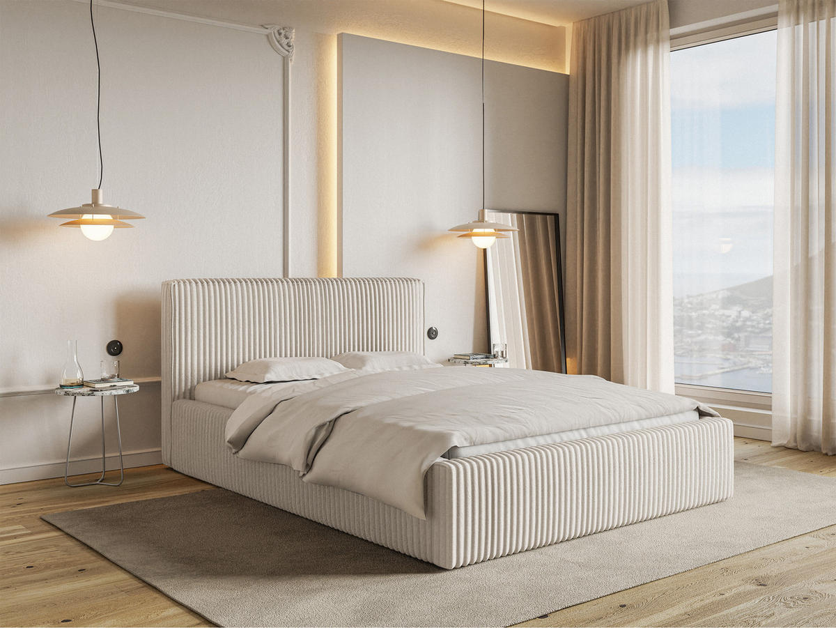 POLSTERBETT Tilio Cremeweiß Cordbezug 180 cm - Creme/Schwarz, Kunststoff/Textil (180/200cm) - Selsey