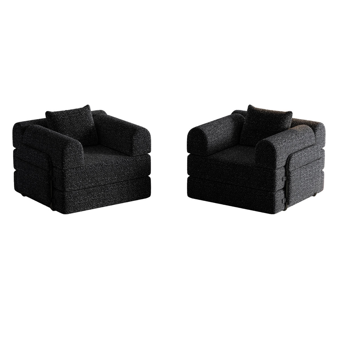 SCHLAFSOFA 2-in-1 mit Armlehnen-Ablagefach Chenille Schwarz - Schwarz, Textil (91.4/69.8/183.8cm) - OKWISH