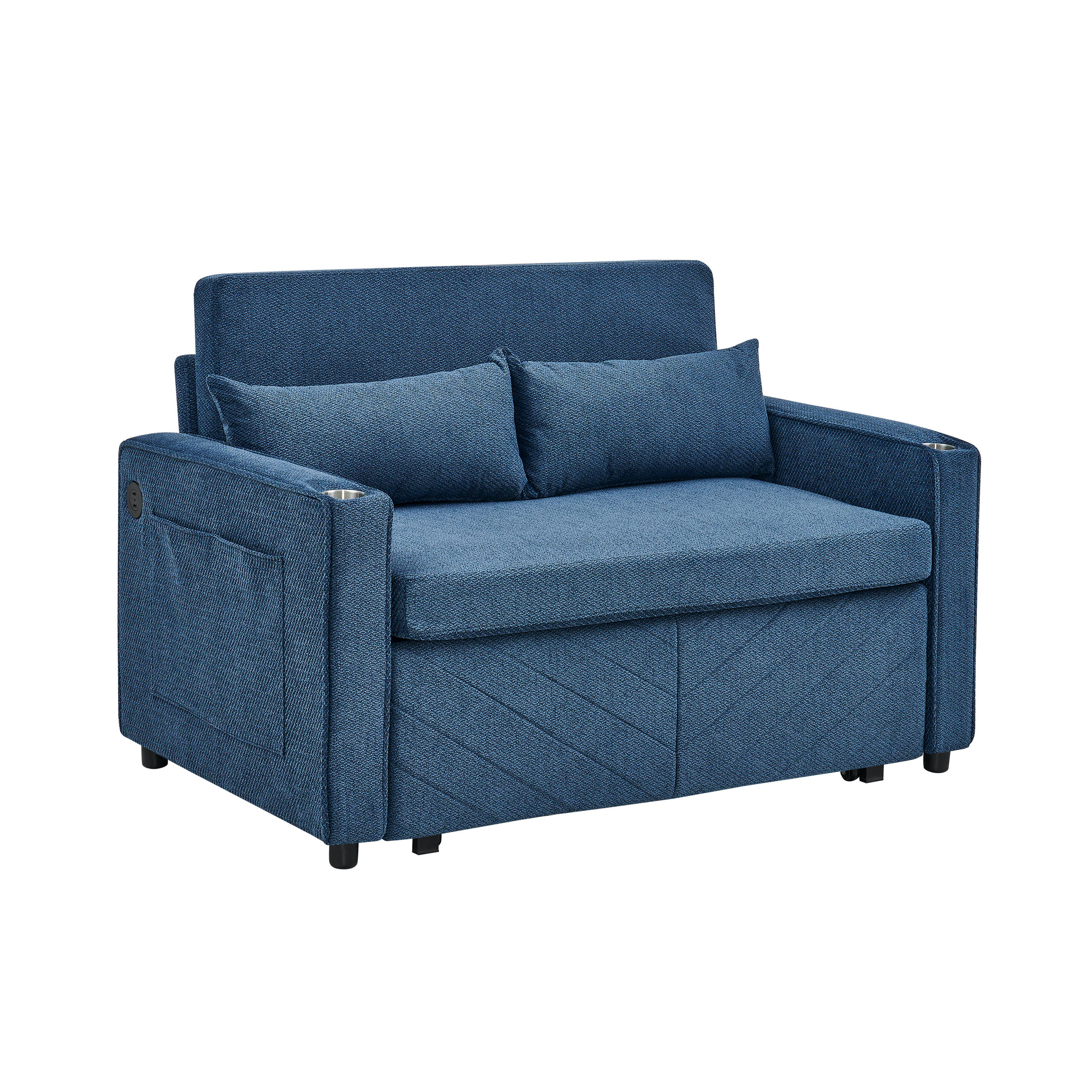 SCHLAFSOFA DE-35037 3-in-1 mit USB und Slide-Funktion Marineblau - Blau, Holz (134/73/195cm) - ComfortXL