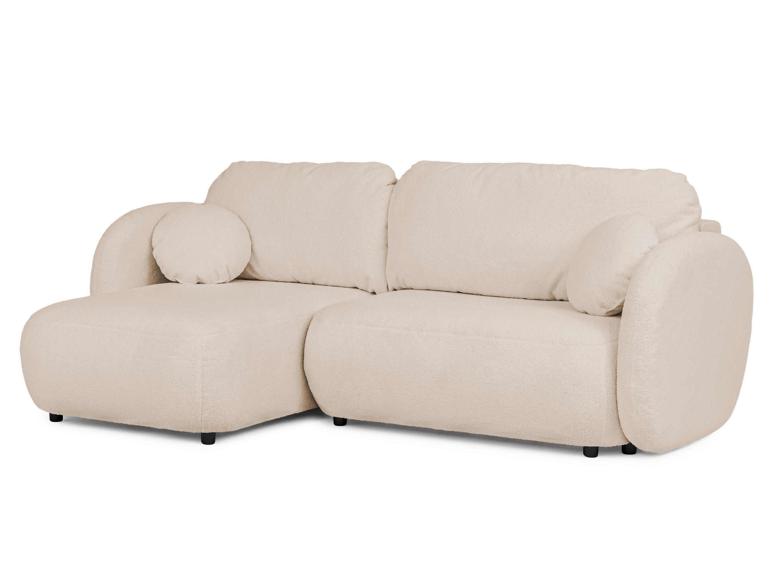 ECKSOFA Candy mit Schlaffunktion Hellbeige Bouclé-Stoff - Ottomane links - Beige/Schwarz, Holz/Kunststoff (230/146cm) - S-Style Möbel