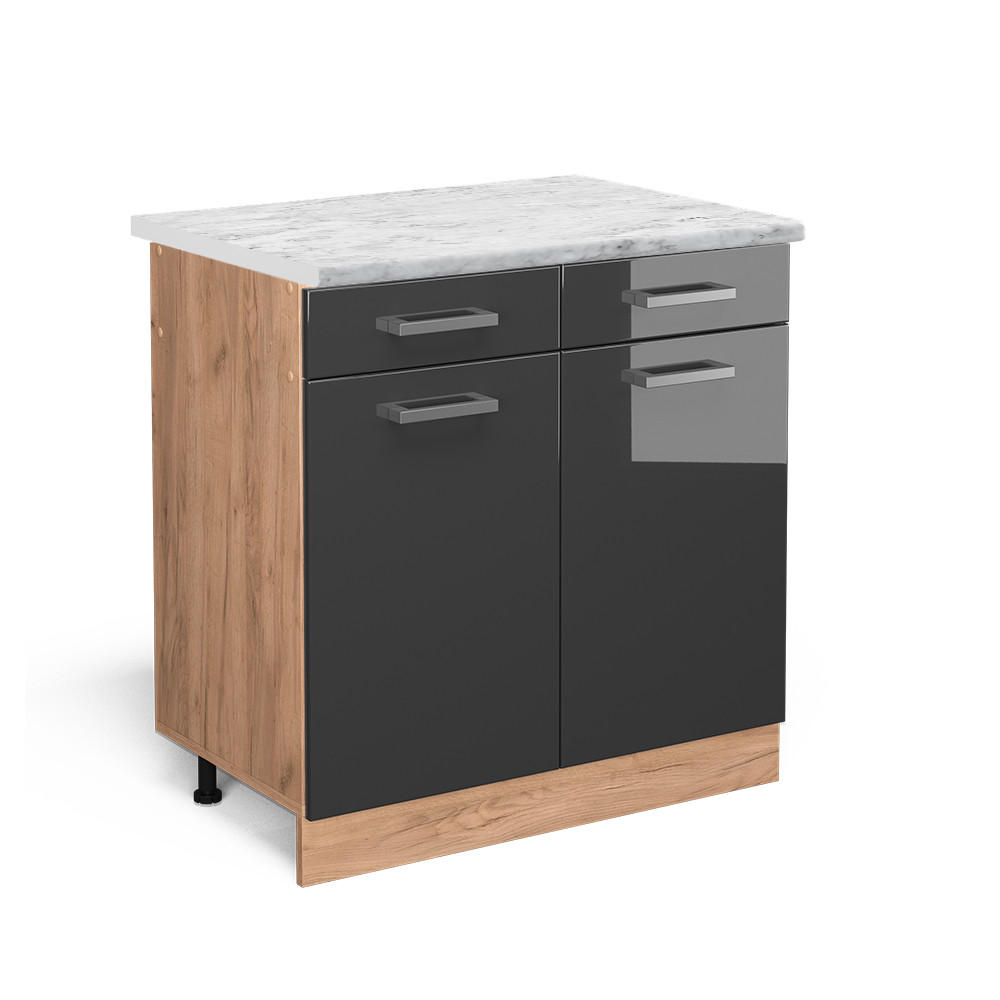 KÖKSUNDERSKÅP R-Line Antracit högblank 80 cm AP marmor Svart högglans, Honungsek 81.6/80/60 cm