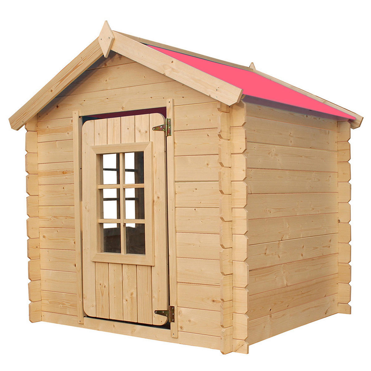 KINDERSPIELHAUS aus Holz - 111x113xH121 cm/0.9 m2 - M570R-1 - Hellrosa/Beige, Holz (114/121/111cm) - Timbela