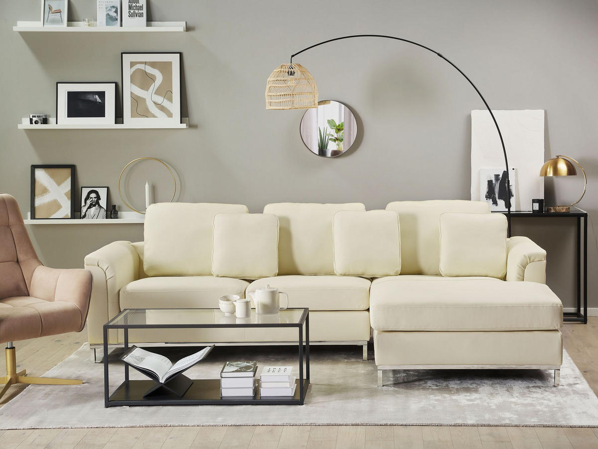 ECKSOFA Leder Beige rechtsseitig Oslo - Beige, Leder/Fell (270/151cm) - Beliani