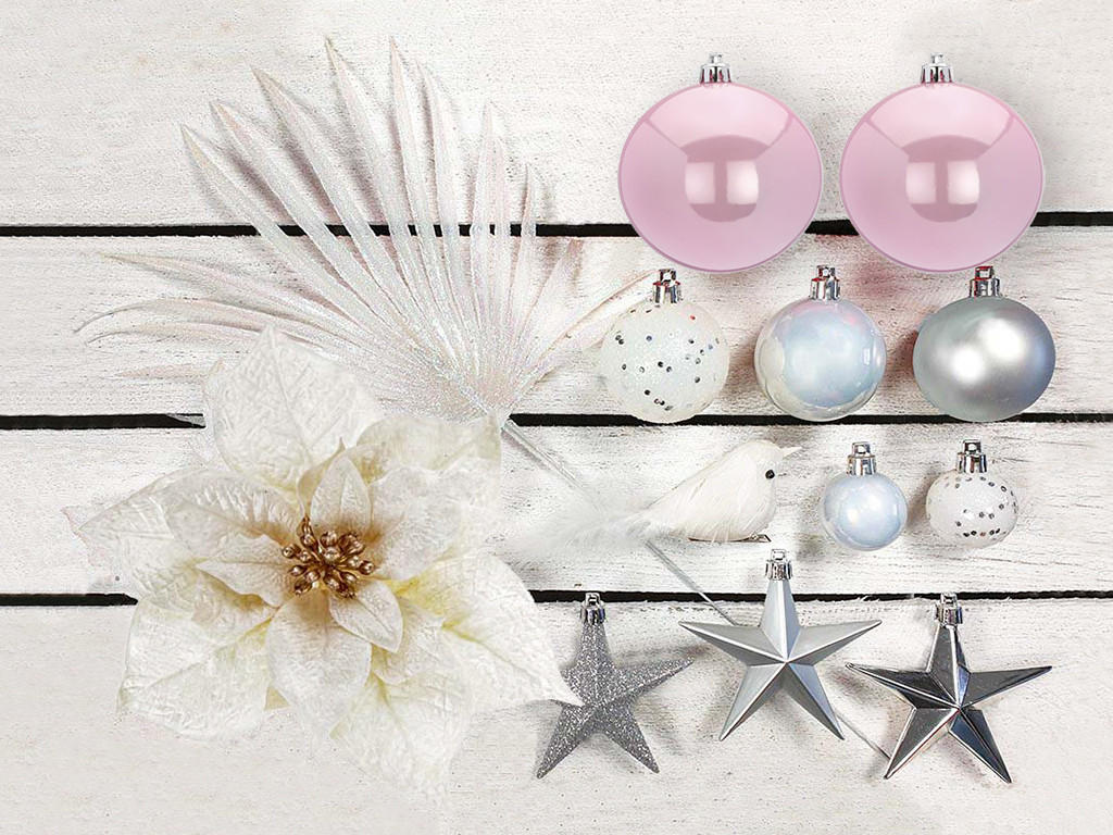 WEIHNACHTSBAUMSCHMUCK-SET POLAR PINK II, 222-teilig, für Weihnachtsbäume 300–600 cm - Rot/Silberfarben, Glas/Kunststoff (60/50/80cm) - LAALU
