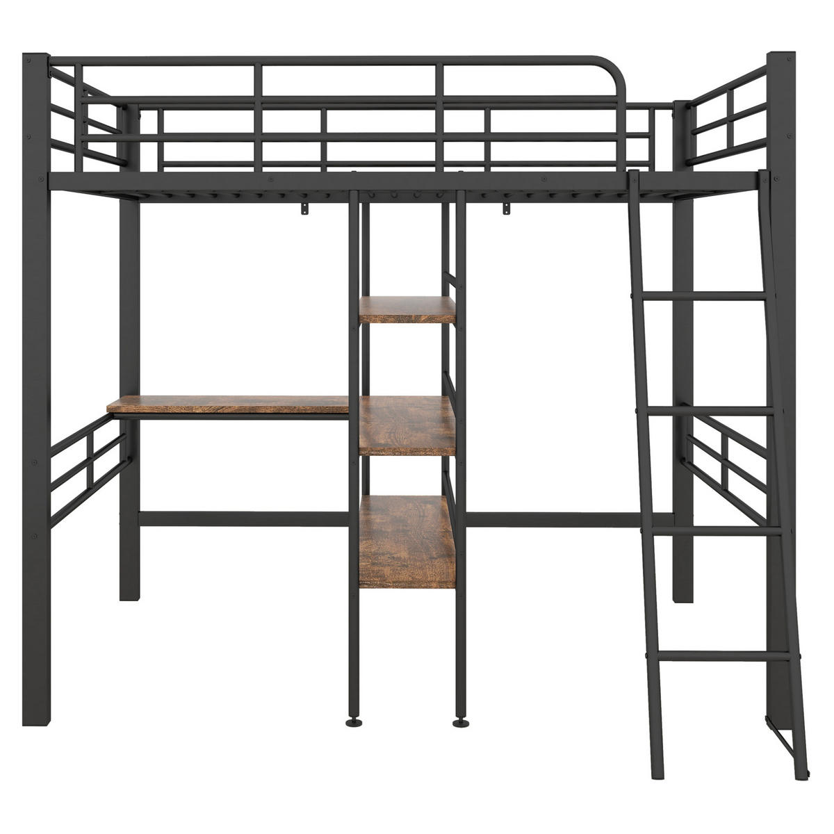 HOCHBETT 90/200 cm aus Metall mit Schreibtisch und Regalen Schwarz - Schwarz, Metall (90/200cm) - Modenvie
