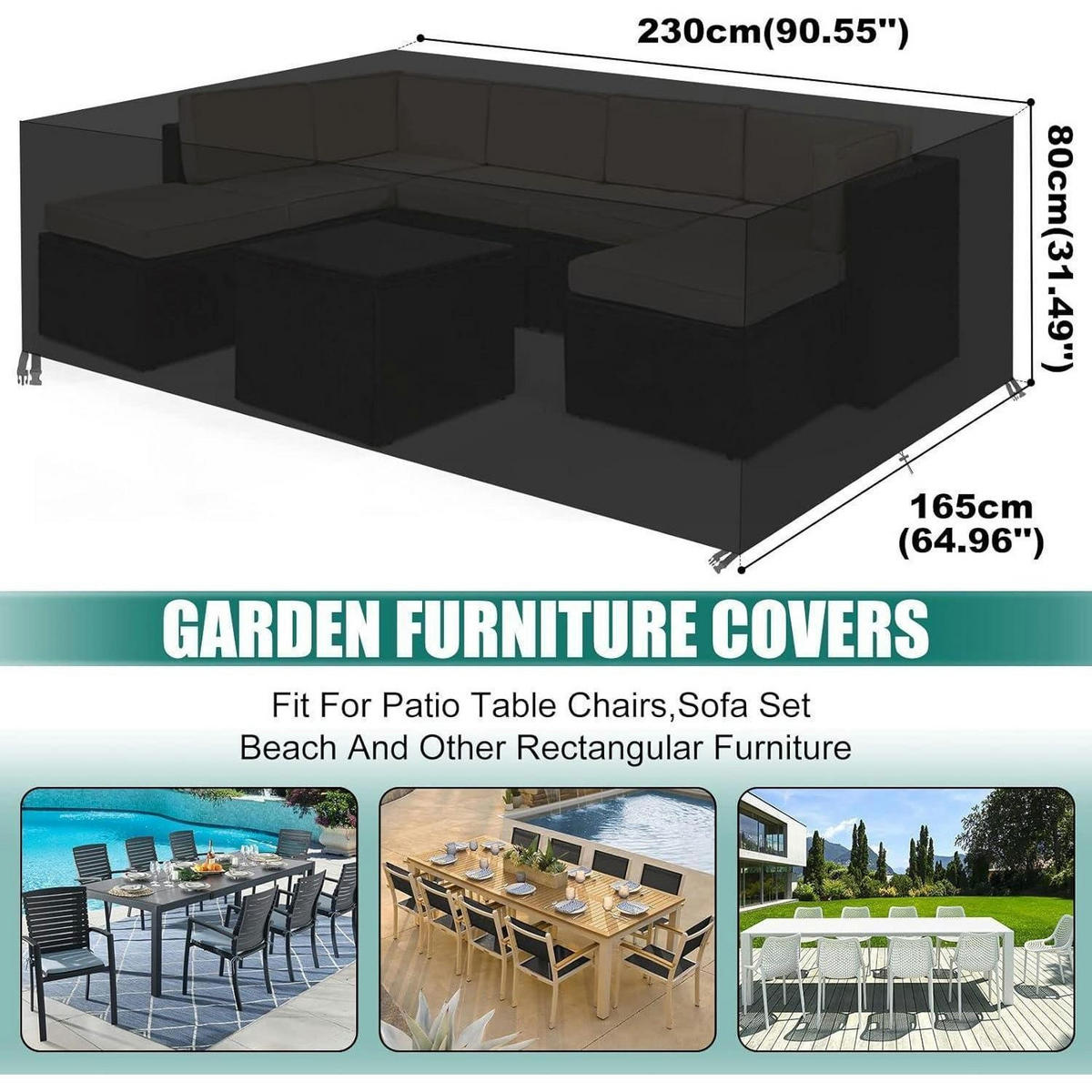 GARTENMÖBEL Abdeckung 230x165x80cm Oxford Gewebe - Schwarz, Kunststoff (27/6/30cm)