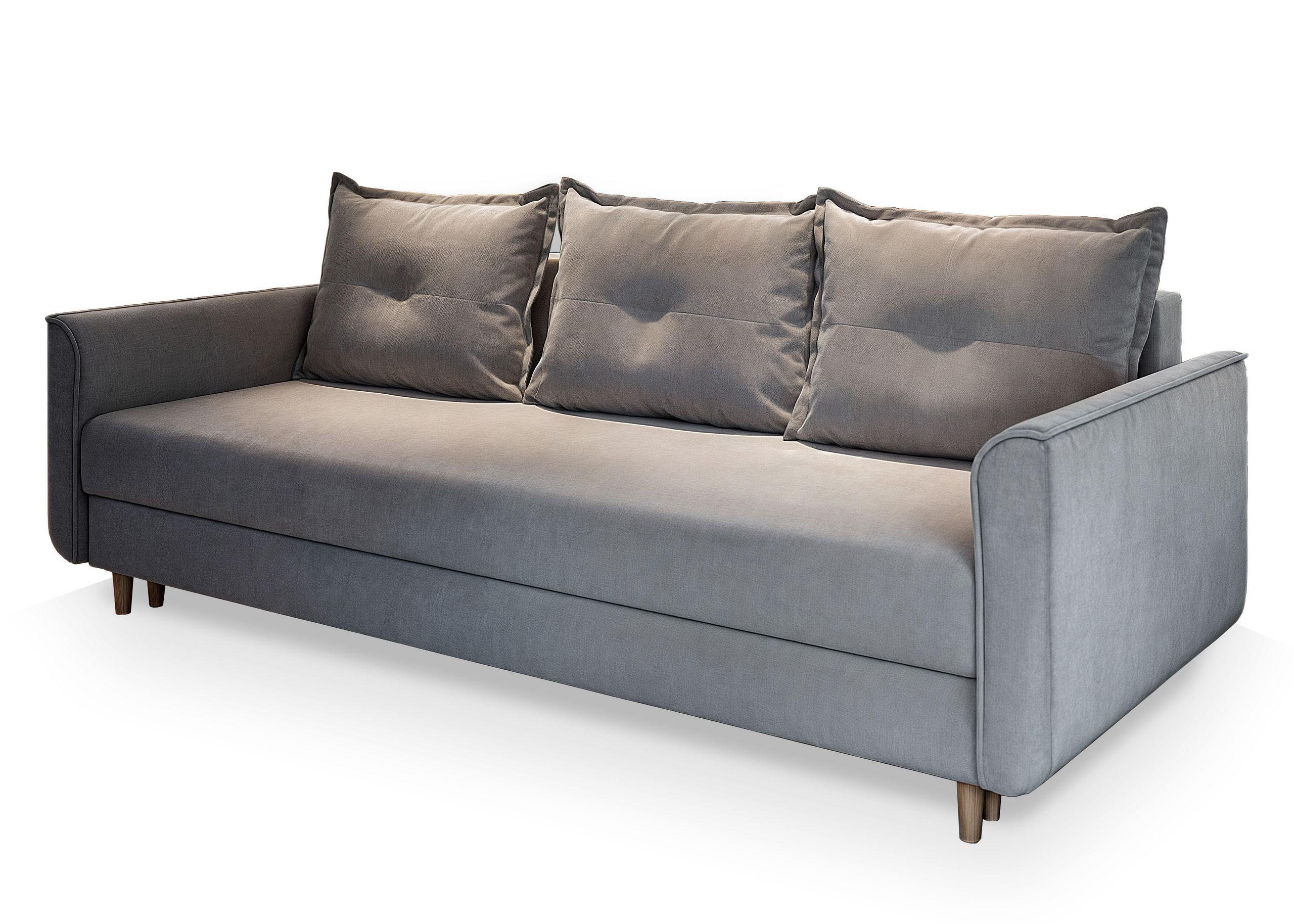 BETTSOFA NAPOL Hellgrau Plüsch-Stoff mit Schlaffunktion - Hellgrau, Textil (220/93/87cm) - MASSENO