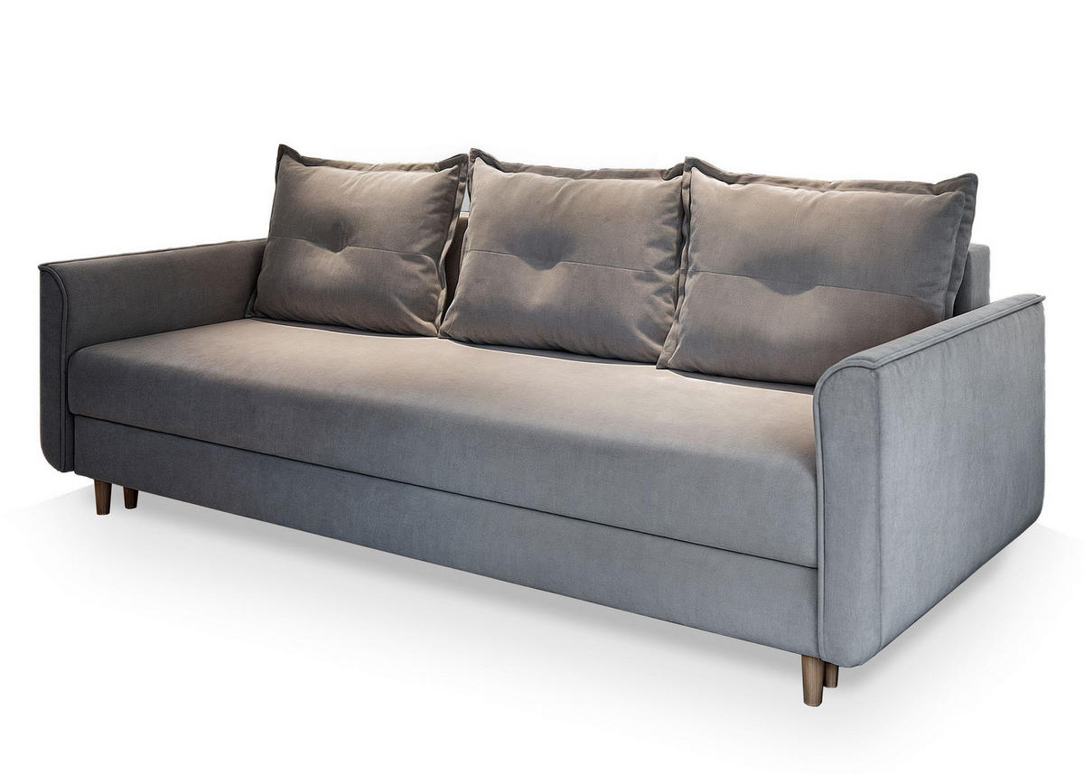 BETTSOFA NAPOL Hellgrau Plüsch-Stoff mit Schlaffunktion - Hellgrau, Textil (220/93/87cm) - MASSENO