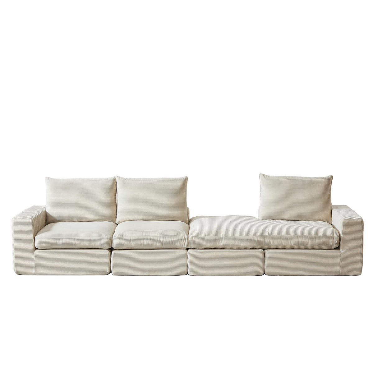 ECKSOFA 251/160/81 cm beige aus Cord mit Chaiselongue, 4 Modulen und 3 Kissen - Beige, Textil (160/251cm) - OKWISH