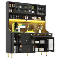 BUFFET mit LED-Beleuchtung, Weinregal und verstellbaren Böden - Goldfarben/Schwarz, Glas/Holzwerkstoff (145/171/39cm) - EVRYAE