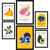 POSTER Set Mit 6 Lebensmittel Und Ernährungs Beeren Natur Und Botanikdrucke Für Innenarchitektur A3 & A4 Schwarzer Rahmen - Schwarz, Papier (29/3cm) - Nacnic