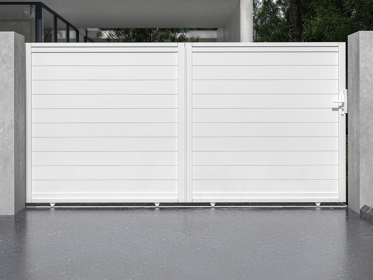 GARTENTOR Schiebetor mit Torantrieb - 374 x 180 cm - Aluminium - Weiß - NAZARIO - Weiß, Kunststoff (348/178cm) - Vente-Unique