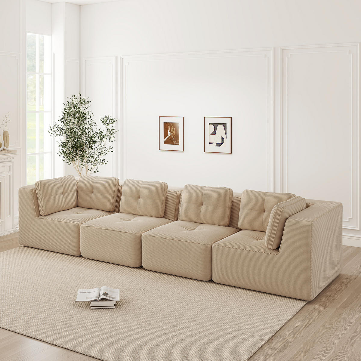 4-SITZER Sofa 386x104x69 cm aus Cordstoff rahmenlos modular, beige - Beige, Textil (104/69/386cm)