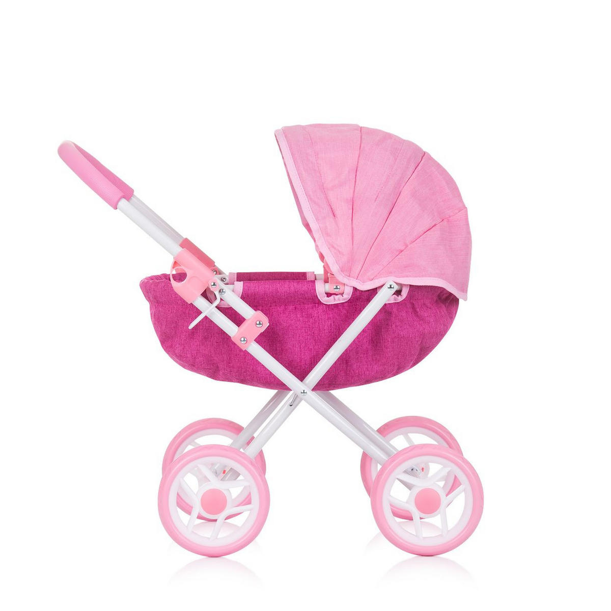 PUPPENWAGEN Daisy pink Sonnendach, vier große Räder, klappbar, 100% Polyester, ab 3 Jahren - Rosa, Metall (35/56/56cm) - Chipolino