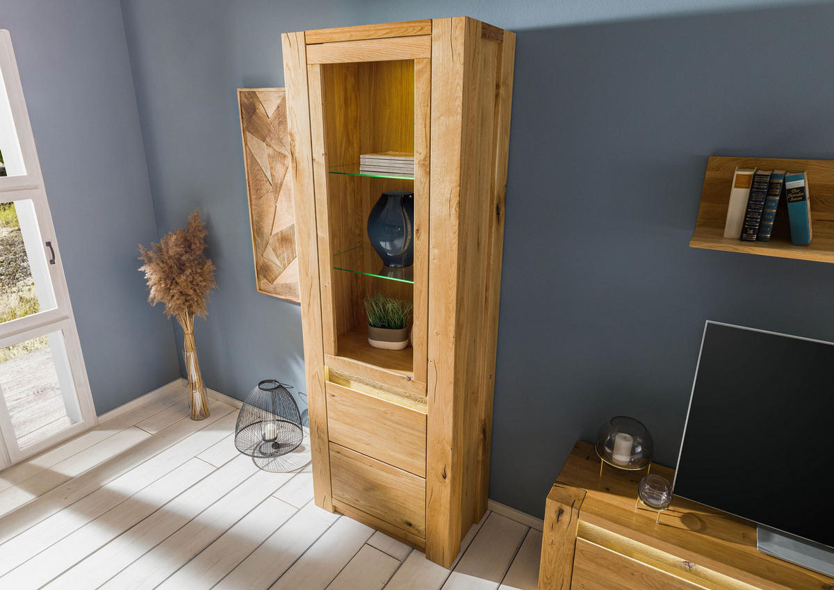 VITRINE Wildeiche 73x40x205 natur geölt KENT #101 - Braun, Holz (73/205/40cm) - Massivmoebel24