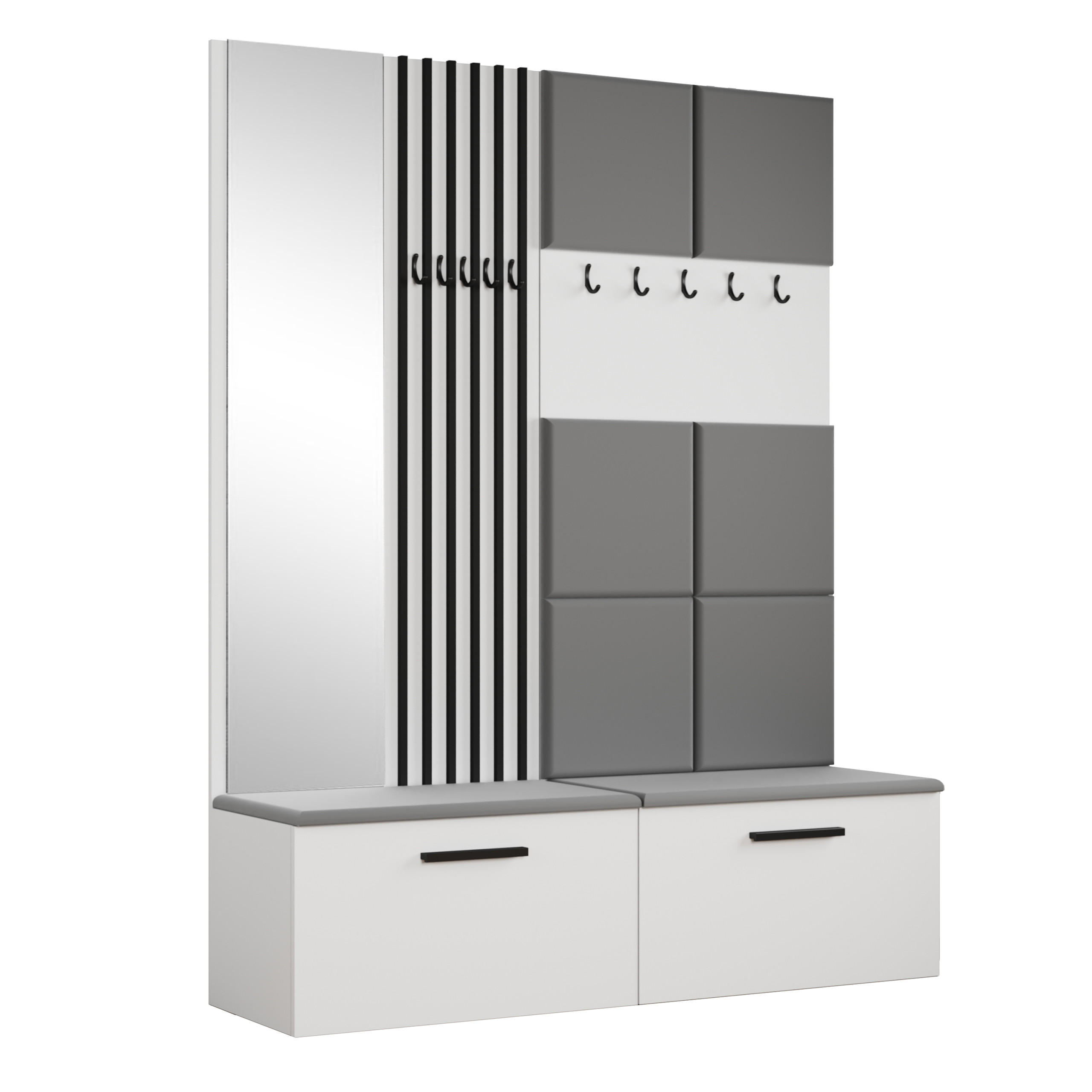 GARDEROBENSCHRANK MODULO 161,2/204/40 cm Modern Garderobe-Set Weiß - Weiß/Grau, Holzwerkstoff (161.2/204/40cm) - MASSENO