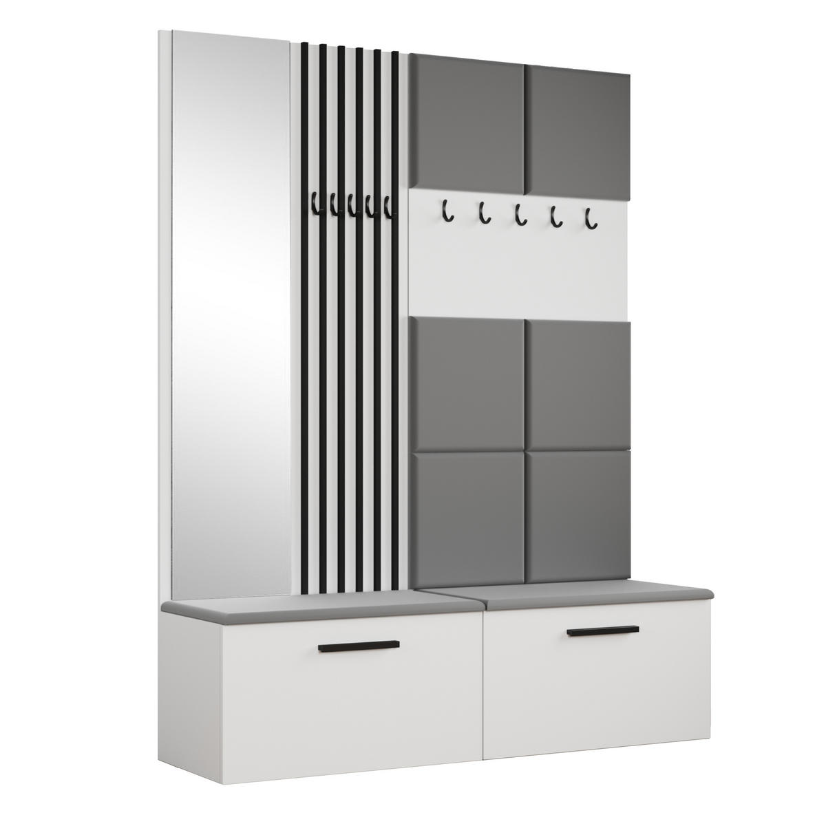 GARDEROBENSCHRANK MODULO 161,2/204/40 cm Modern Garderobe-Set Weiß - Weiß/Grau, Holzwerkstoff (161.2/204/40cm) - MASSENO