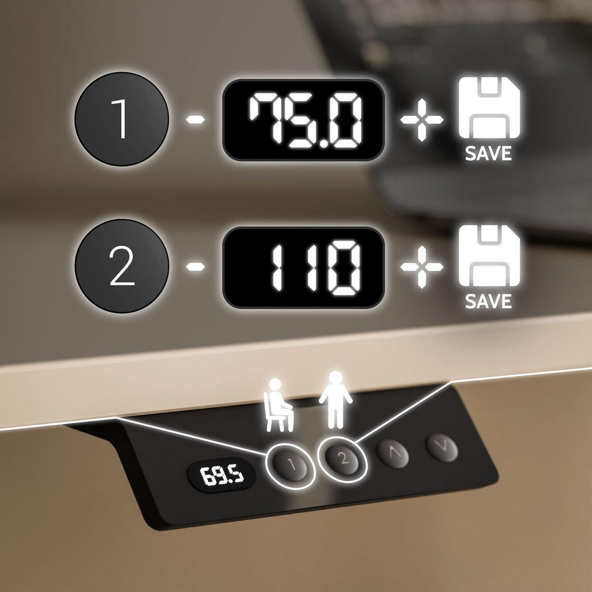 SCHREIBTISCH SPACE höhenverstellbar mit Metallbeinen schwarz/schwarz - Schwarz, Holzwerkstoff (60/110/69.5cm) - Lookway