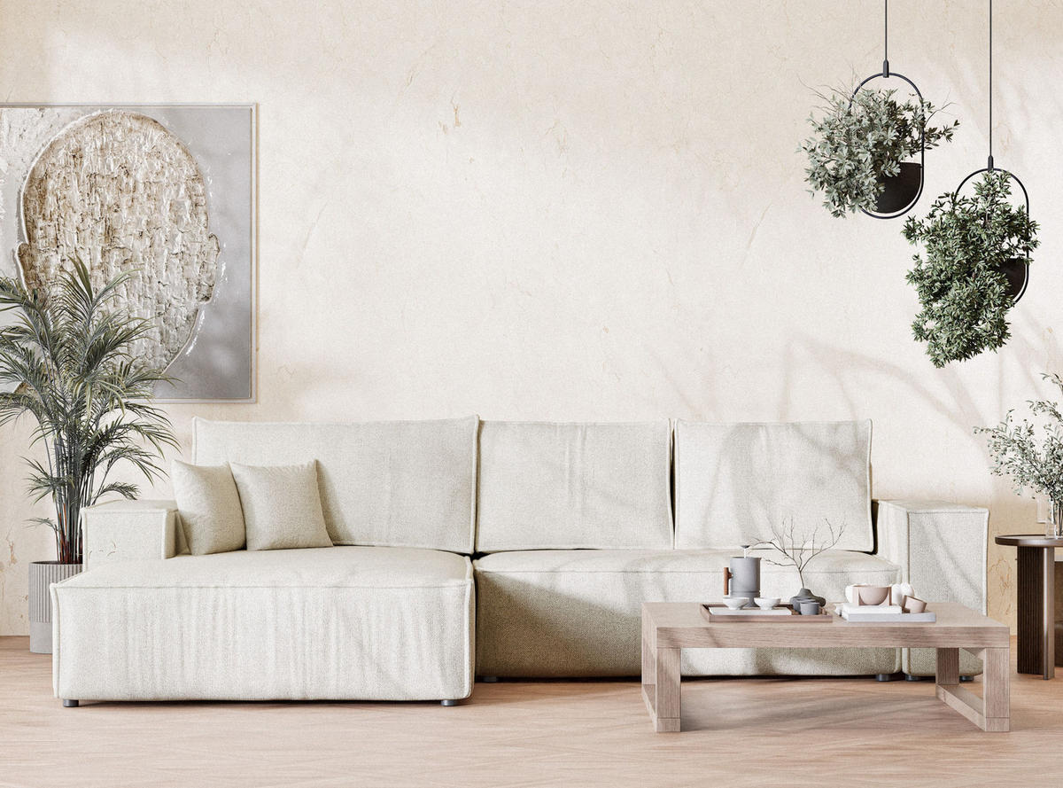 ECKSOFA MIT SCHLAFFUNKTION Maze Creme Webstoff - Creme/Schwarz, Holz/Holzwerkstoff (294/185cm) - Maison de Reve