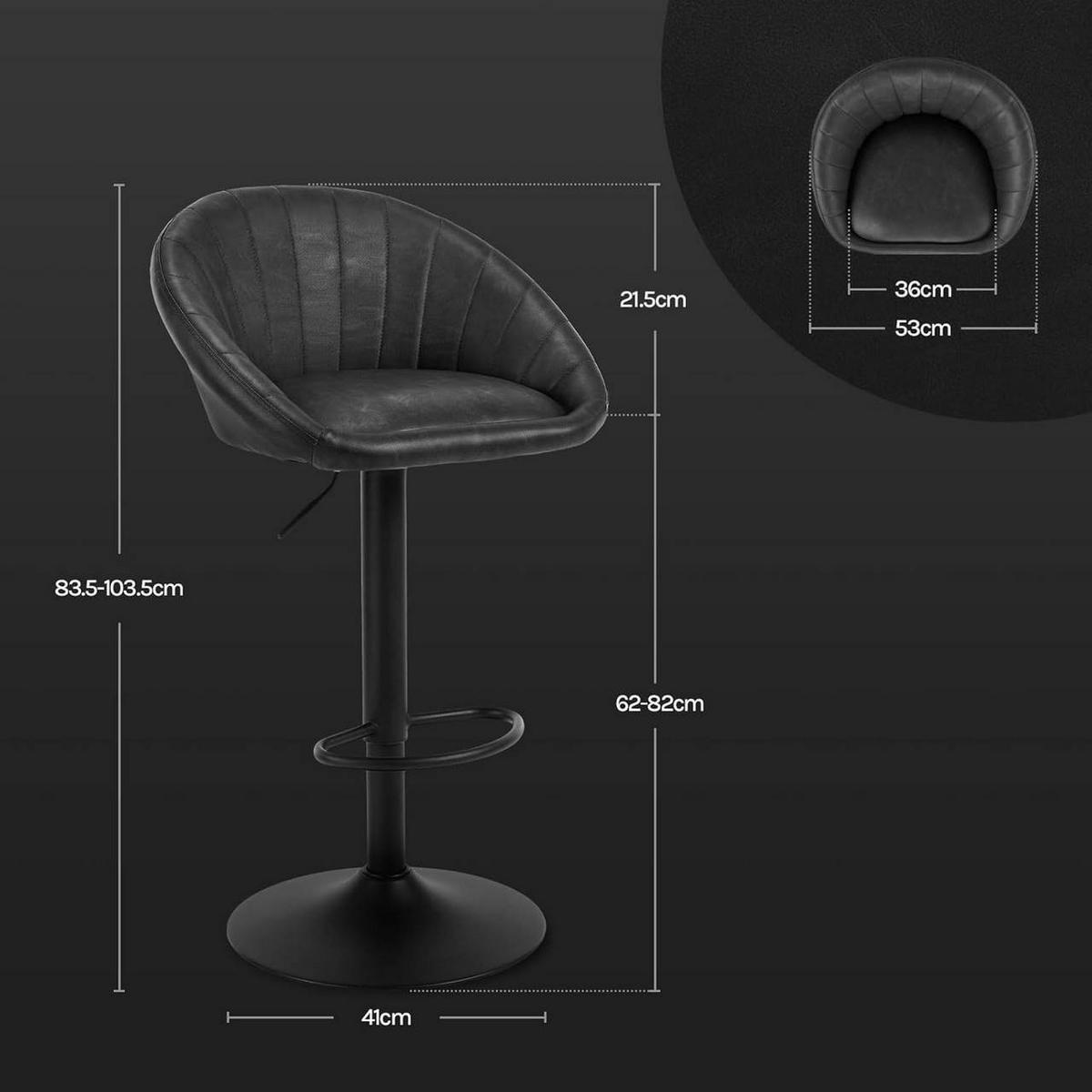 BARHOCKER 4er Set Kunstleder, Metall, Anthrazit - Anthrazit/Schwarz, Kunststoff/Metall (53/83/45cm) - Woltu