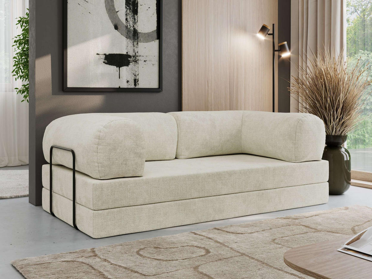 TROJMIESTNA POHOVKA ORSETTO - Krémová Hrubo tkaná ženilka - čierna/krémová, kov/textil (200/70/100cm) - MKS