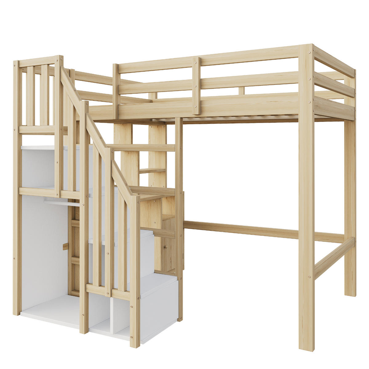 HOCHBETT 90/200 cm DE-01477, in Holzfarbe, mit Arbeitstisch und Stauraumleiter - Naturfarben, Holz (90/200cm) - ComfortXL