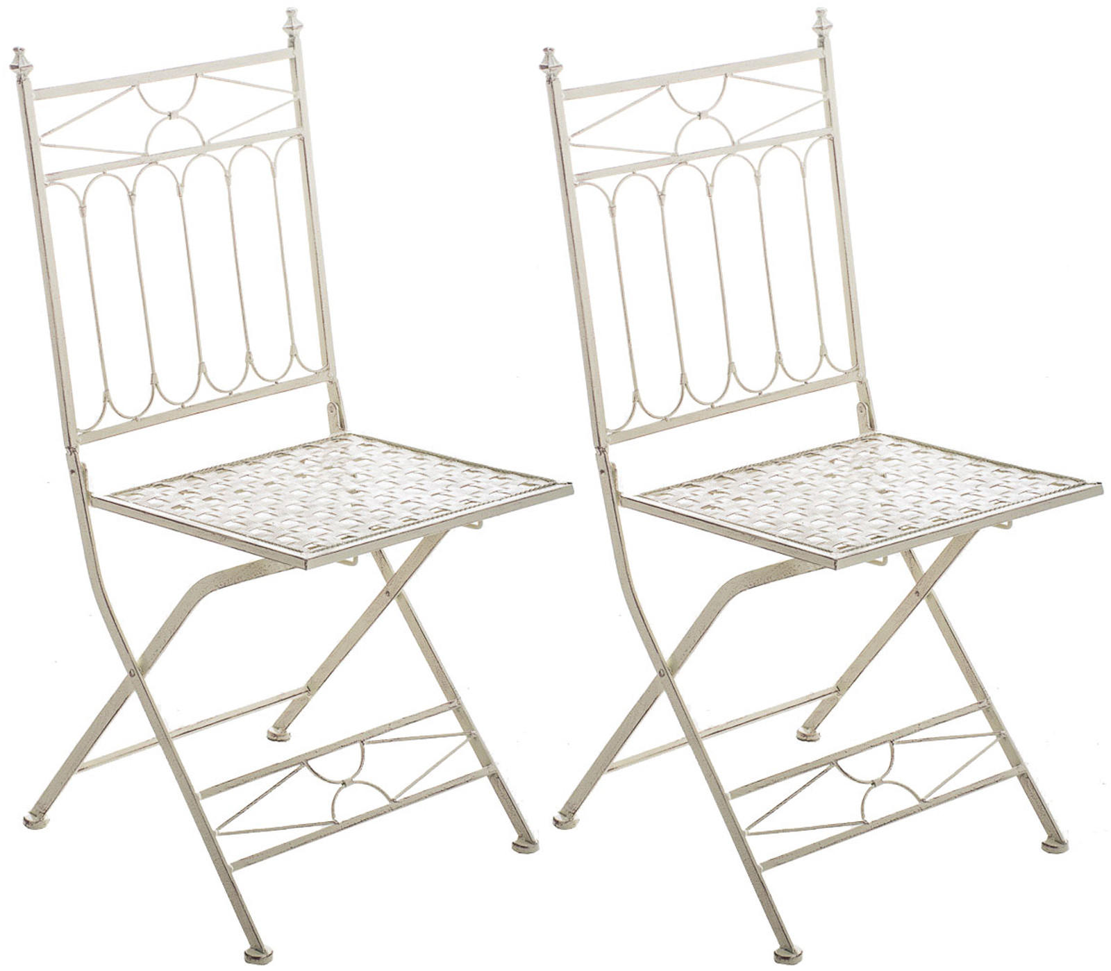 GARTENKLAPPSTUHL 2er Set Metall antik-creme - Creme, Metall (42/94/40cm) - CLP
