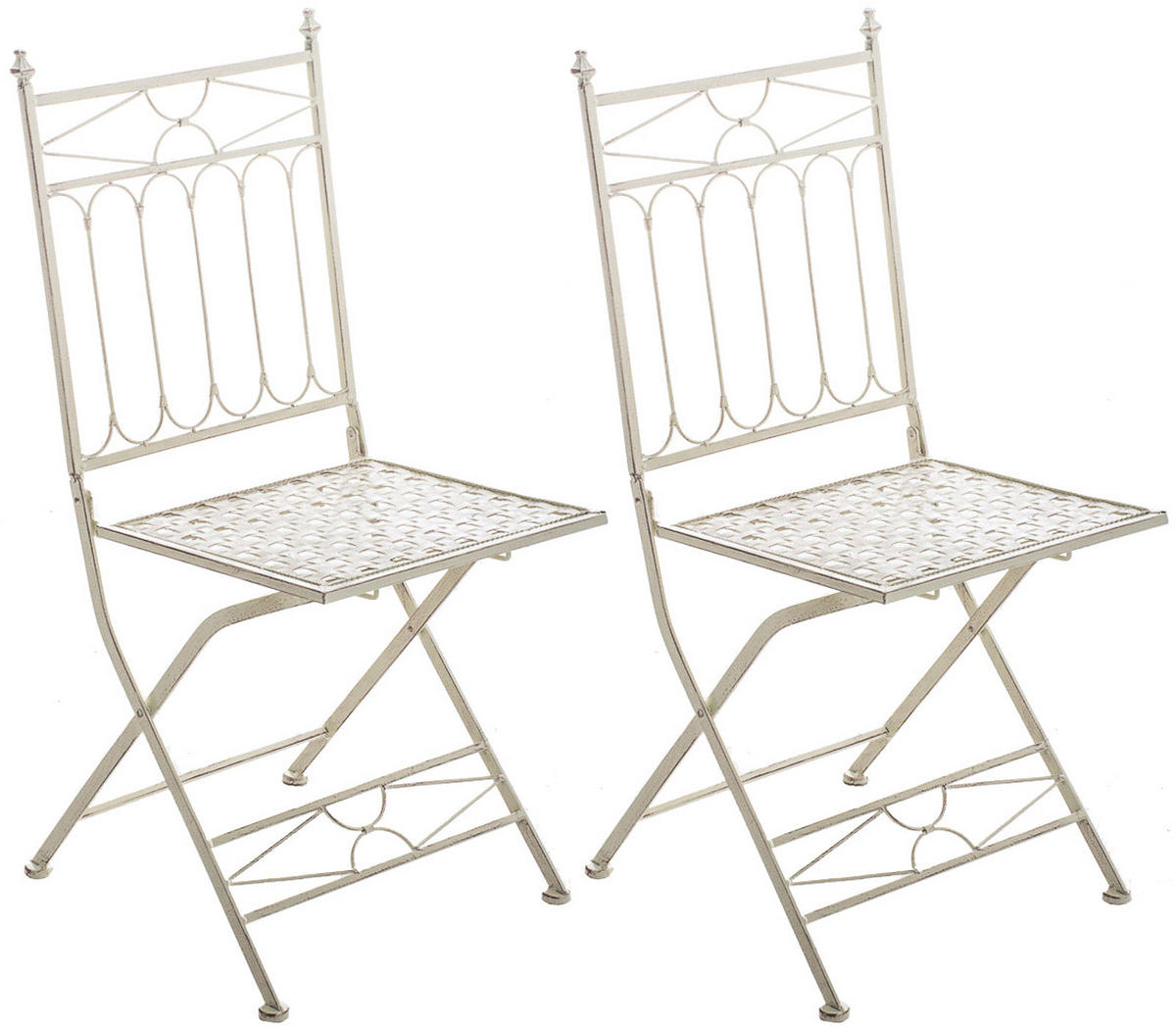 GARTENKLAPPSTUHL 2er Set Metall antik-creme - Creme, Metall (42/94/40cm) - CLP