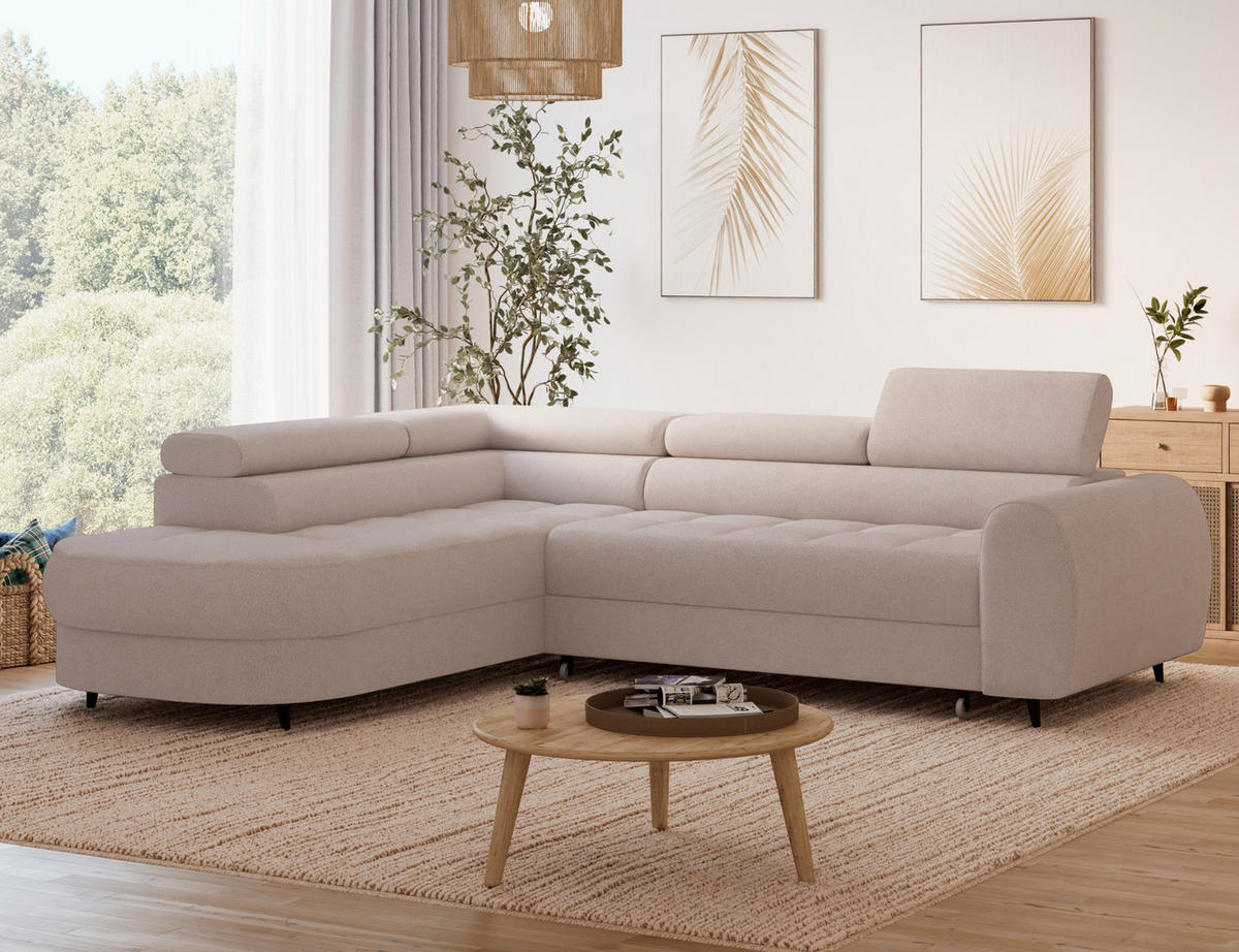 ECKSOFA Vesteria mit Schlaffunktion und Bettkasten – Modernes Design, verstellbare Kopfstützen und hoher Sitzkomfort - Hellbraun, Kunststoff (279/72cm) - Wohnideebilder