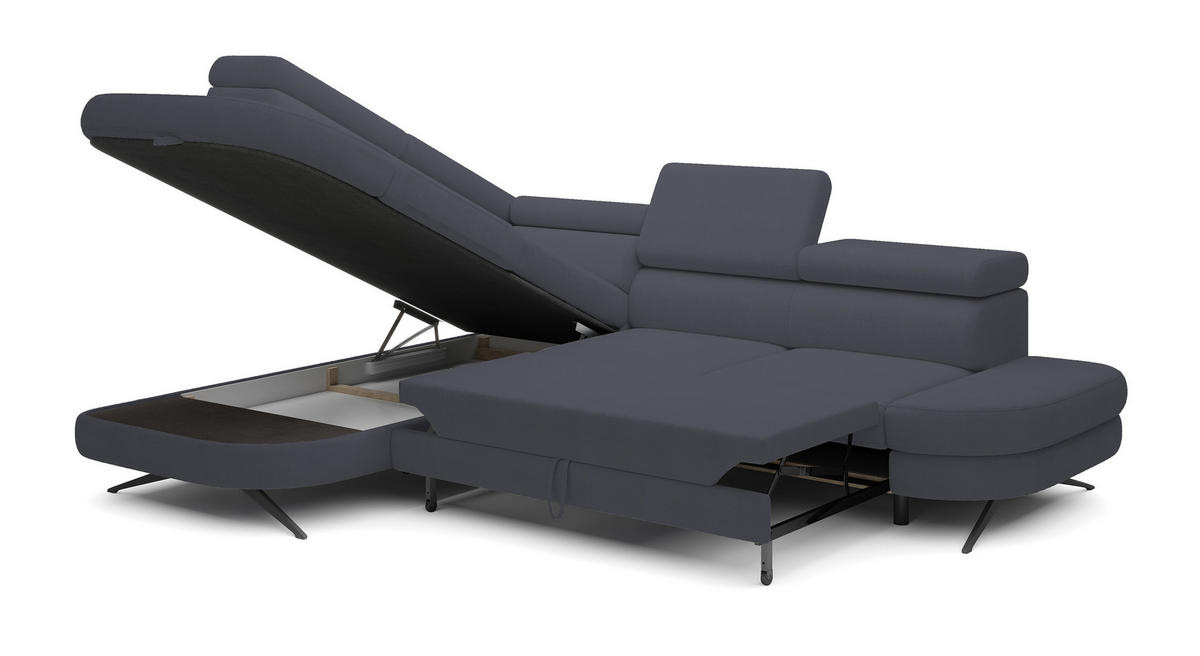 ECKSOFA OTIS L-förm, Schlaffunktion, verstellbare Kopfstützen, in AURORA-Stoff, lose Rückenkissen, freistehend, LINKS 218x276x97 cm Dark grey - Dunkelgrau, Holz/Textil (218/276cm) - DomoHome
