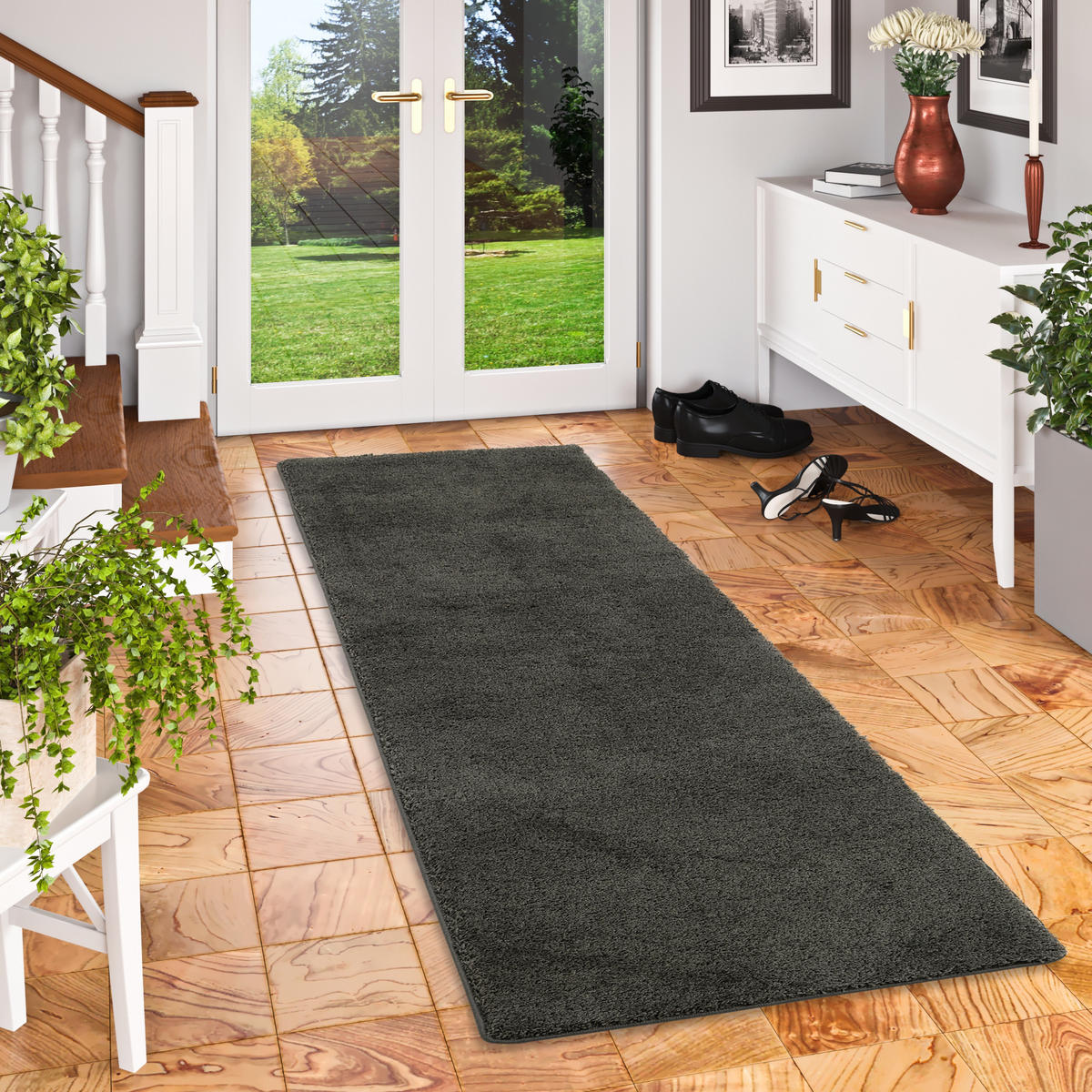 HOCHFLOR SHAGGY LÄUFER TEPPICH PALACE - Schieferfarben, Textil (80/400cm) - Snapstyle