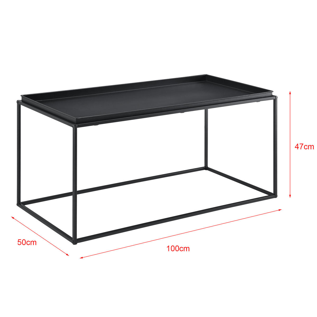 COUCHTISCH Nyker 100/50/47 - Schwarz, Metall (50/100/47cm) - [en.casa]