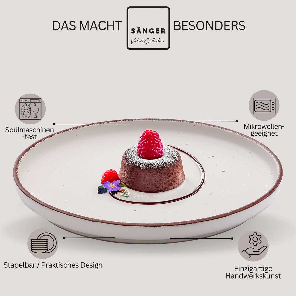 DESSERTELLER BOMBAY IVORY - 4 teilig aus Steingut - Creme, Stein (27cm) - Sänger