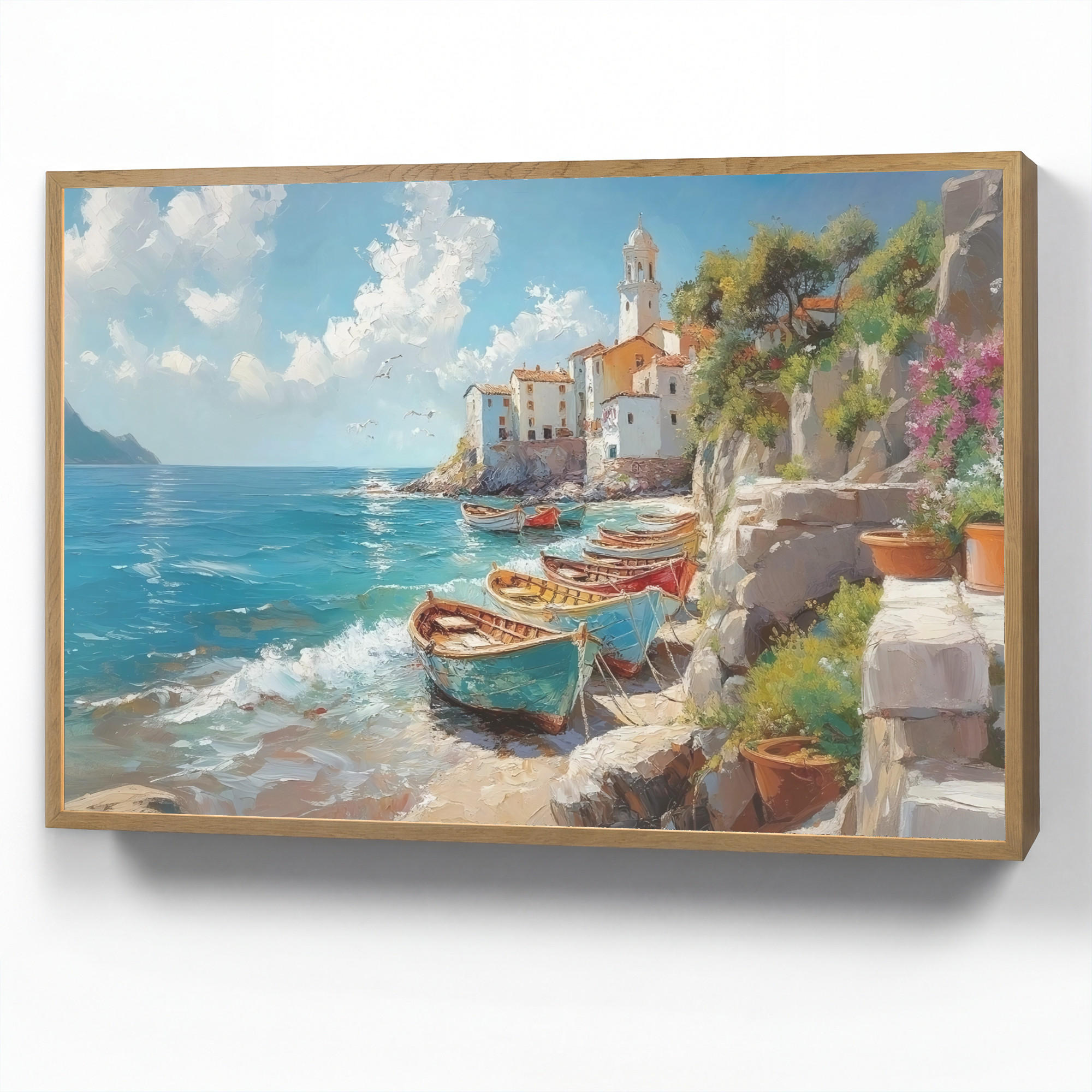 OnlyWow NÁSTĚNNÁ LAMPA S AKUMULÁTOREM Lodě - skály - moře - slunce 90x60 cm