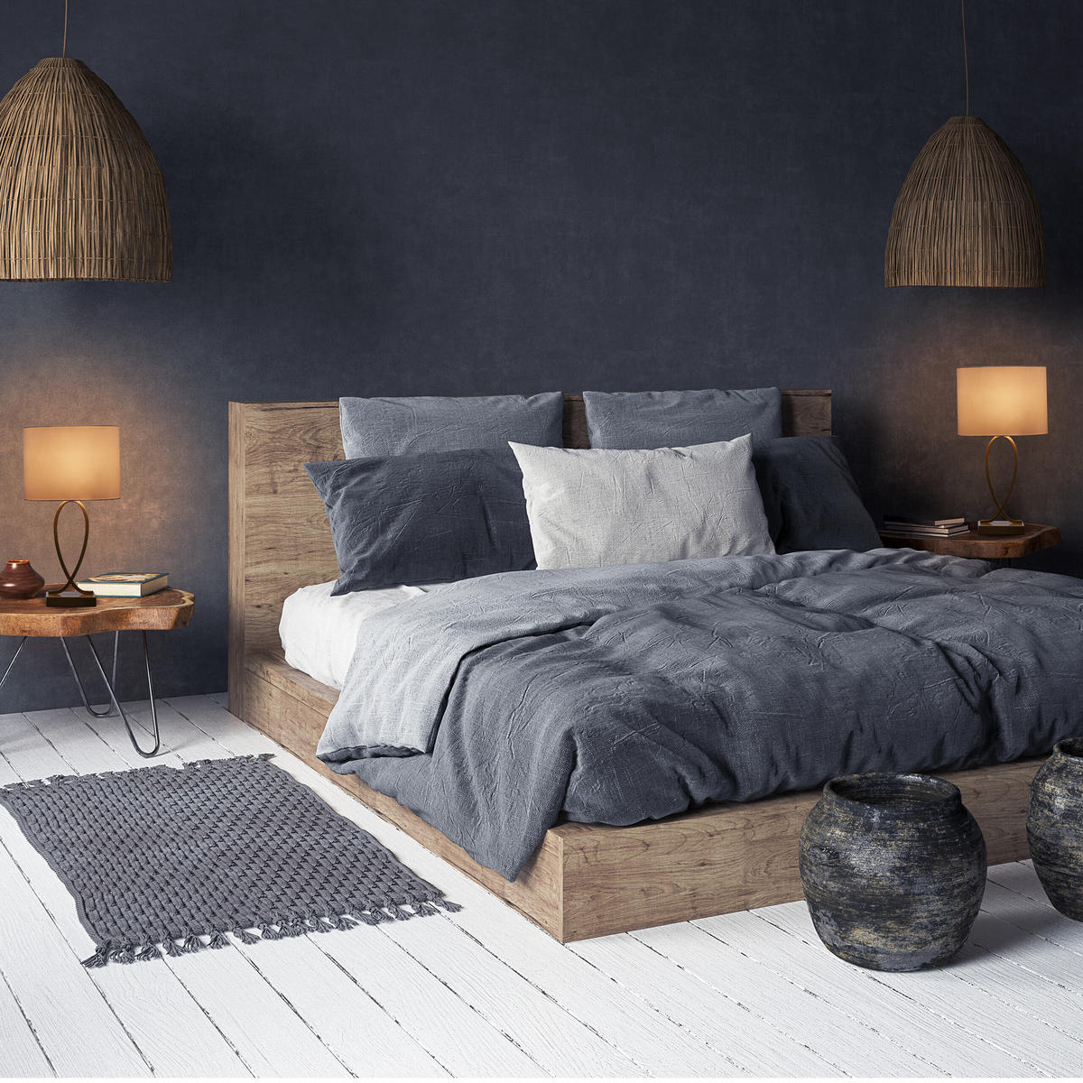 2XTISCHLAMPE - Multicolor, Textil/Metall (18/28/51cm) - Relaxdays