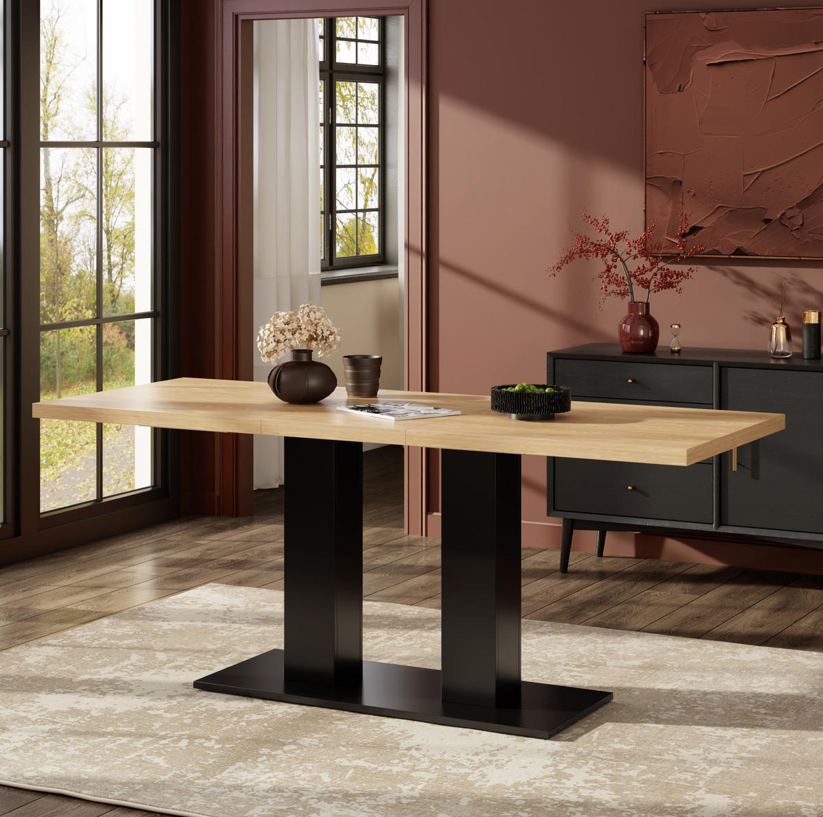 ESSTISCH aus MDF 140/180x70 cm Natur mit Ausziehfunktion und 30 mm starker Tischplatte - Weiß, Holzwerkstoff (180/70/75cm) - Modfu