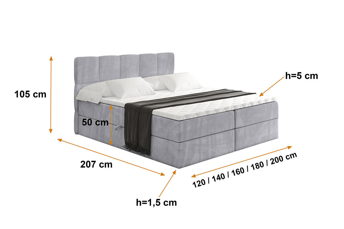 BOXBETT mit Matratze H4 und Lattenrost - LIRO - 160x200 - Grau Monolith - Grau, Holzwerkstoff/Kunststoff (160/200cm) - ALTDECOR