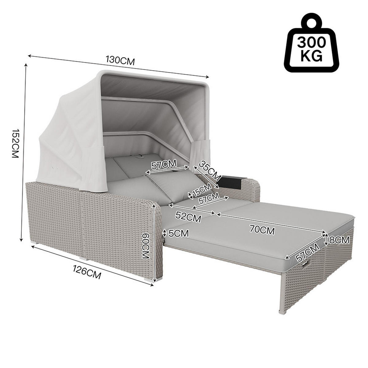 LOUNGESOFA Abnehmbare Markise in Khaki - Cappuccino, Textil (126/152/130cm) - KOMHTOM