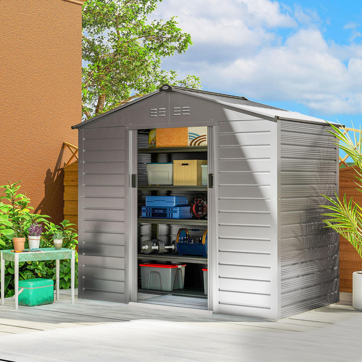 VERZINKTER Stahl 213x131x192cm - Grau, Metall (131/192/213cm) - Outsunny