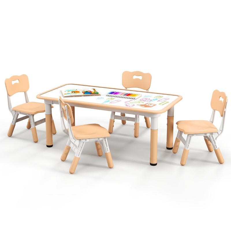 KINDERTISCH mit 4 Stühlen natur(5-tlg) - Naturfarben, Kunststoff (120/60/60cm) - COSTWAY