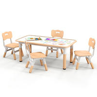 KINDERTISCH mit 4 Stühlen natur(5-tlg) - Naturfarben, Kunststoff (120/60/60cm) - COSTWAY