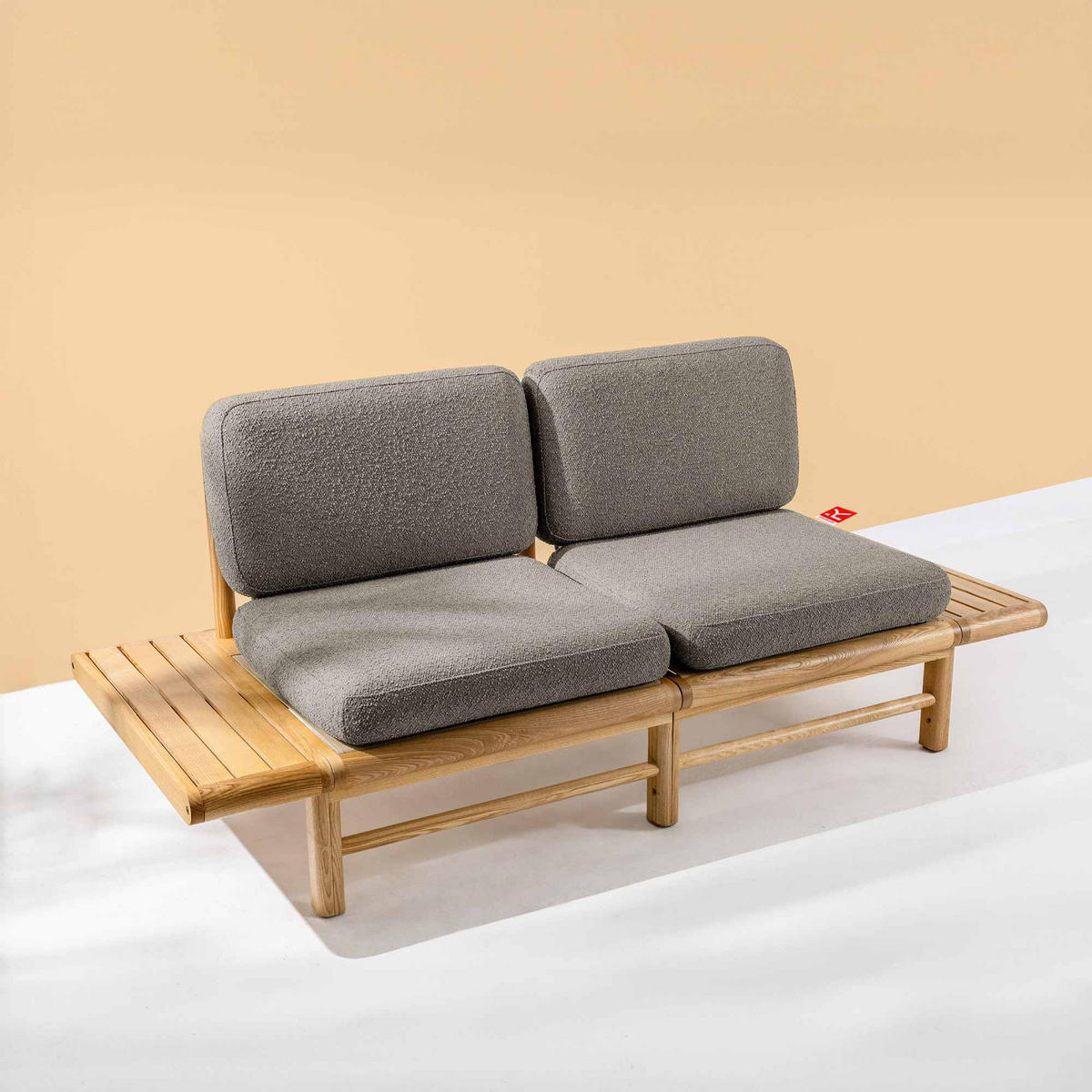 GARTENSOFA ATREDA 2-Sitzer, mit beideseitig Ablagen - Grau, Holz/Textil (190/74/80cm) - KONSIMO®