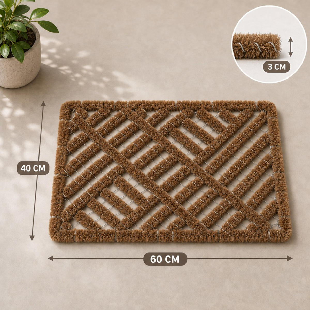 FUSSMATTE Natur Kokos 60x40 cm - Hellbraun, Textil/Metall (60/40cm) - Relaxdays