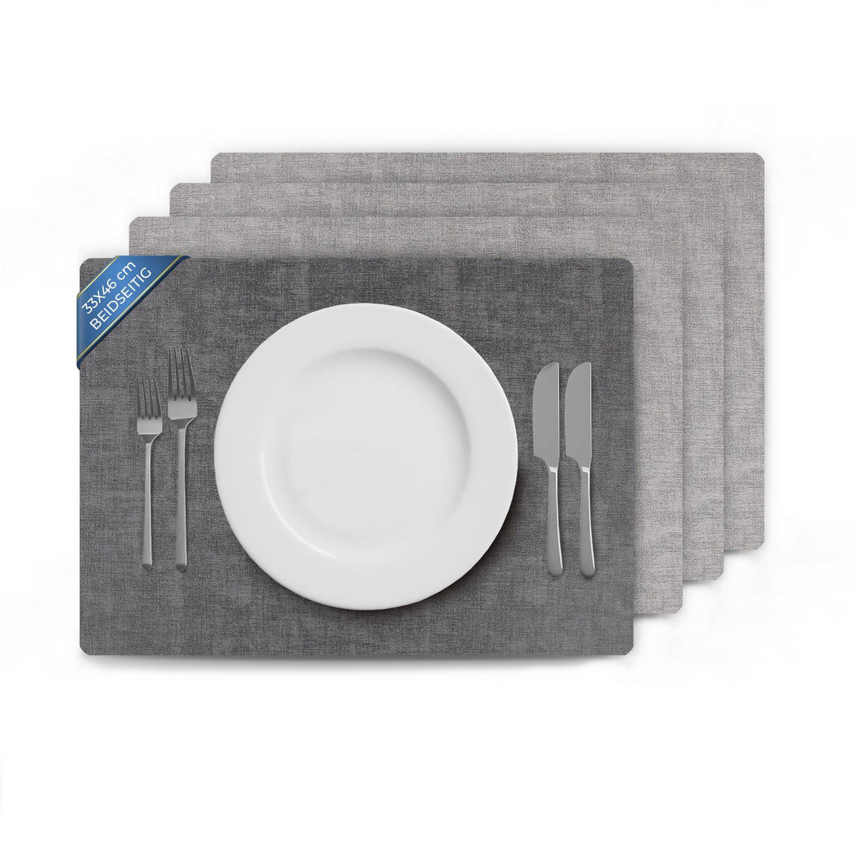 PLATZSET Lederimitat Grau/Dunkelgrau (Struktur) 4er Set - Grau, Kunststoff (33/46cm) - Bestlivings