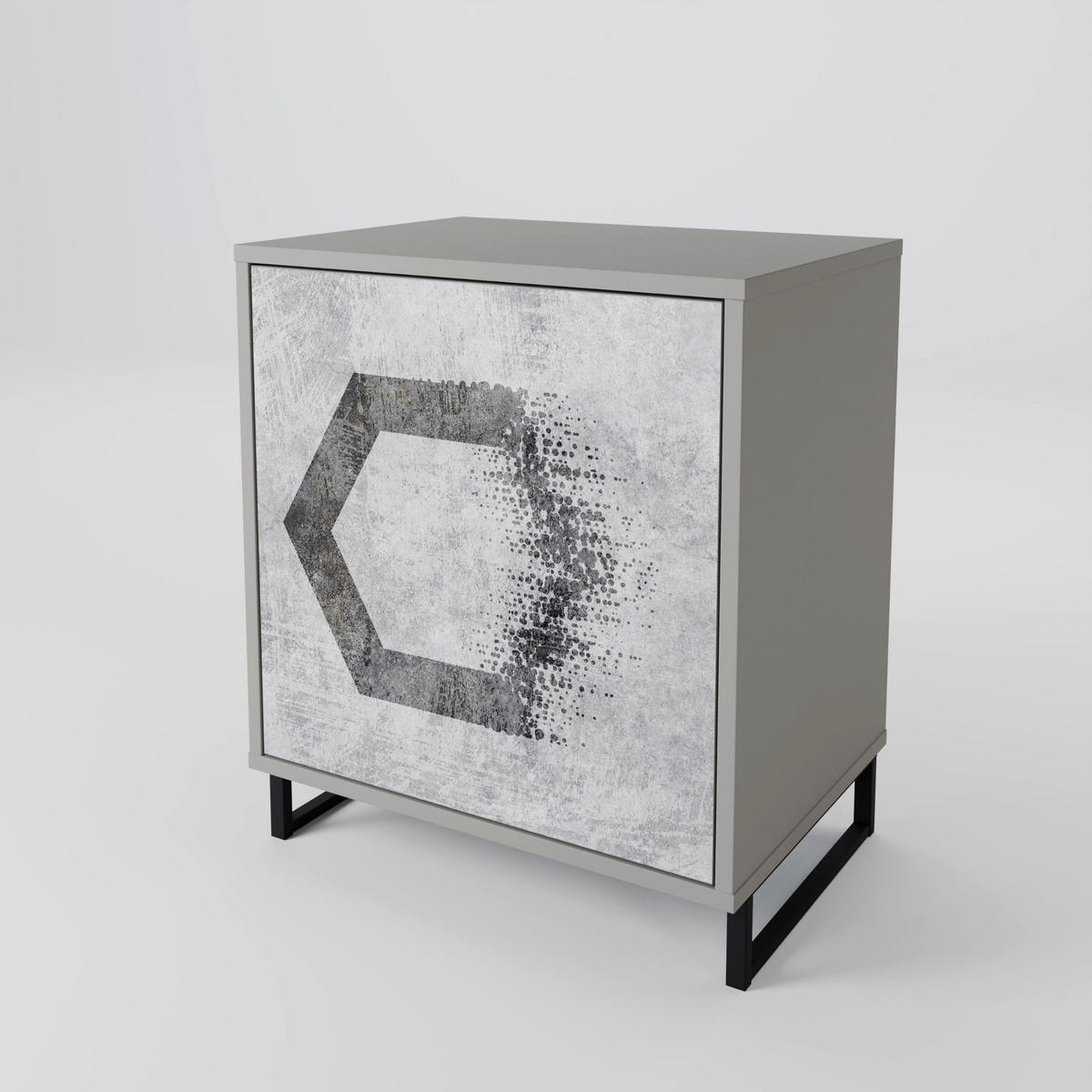 SIDEBOARD HEXAGONAL FIGURES, Grau, 57,5x42x70,5 cm, Schwarze Metall-Sternfüße - Multicolor/Schwarz, Holzwerkstoff/Metall (57.5/70.5/42cm) - SpaceRebels