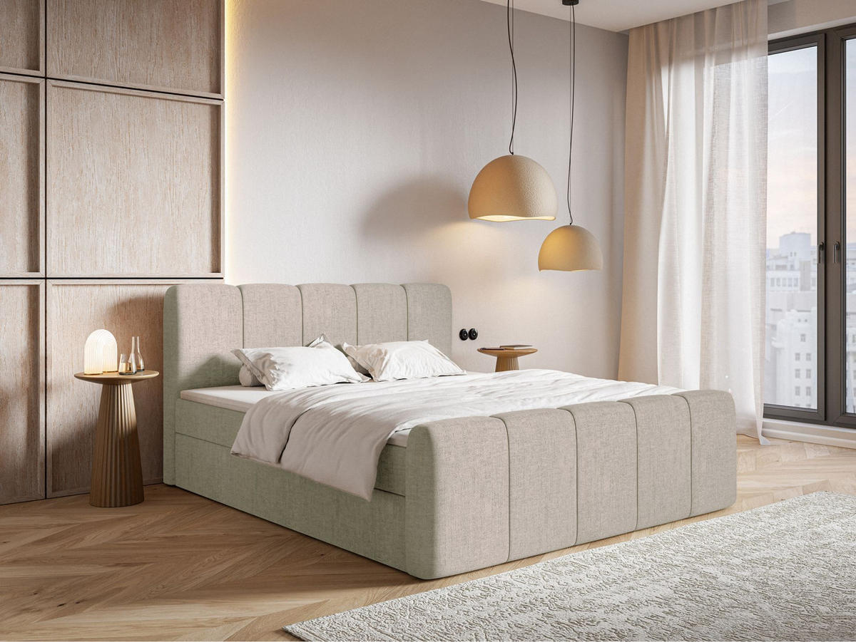 BOXBETT Cloudy II mit Bettkästen und Topper Chenille Taupe, 180x200 cm - Graubraun/Schwarz, Kunststoff/Textil (180/200cm) - Selsey