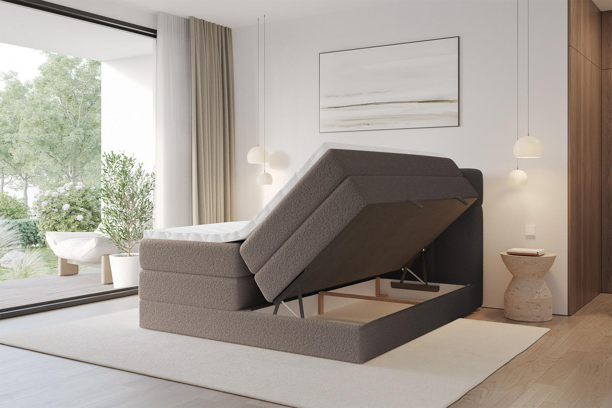 BOXBETT mit Matratze H3/H4 - FAMA KING - 180x200 cm Braun Quelle - Braun, Holzwerkstoff (180/200cm) - ALTDECOR