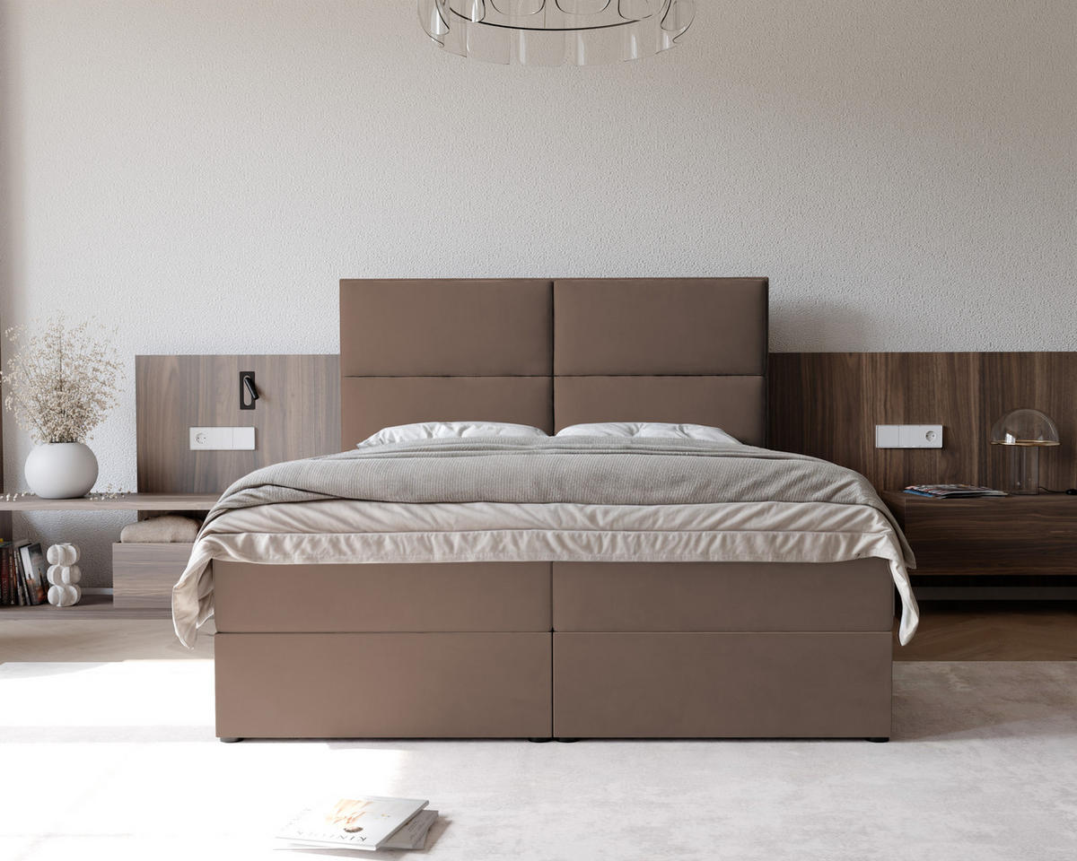 BOXBETT ORFEO 160/200 cm mit Matratze und Topper, Hellbraun - Hellbraun, Textil (160/200cm) - Idohome