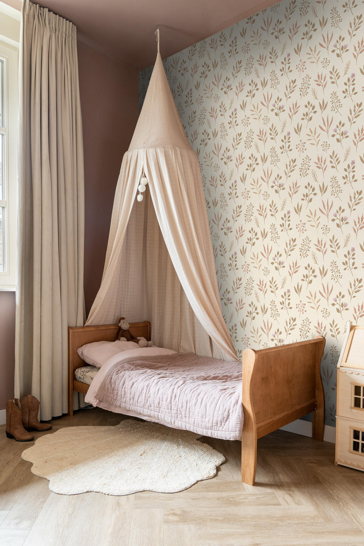 TAPETE Blumenmuster im skandinavischen Stil 53 cm x 10.05 m - Beige, Papier (53/0.1cm) - ESTAhome