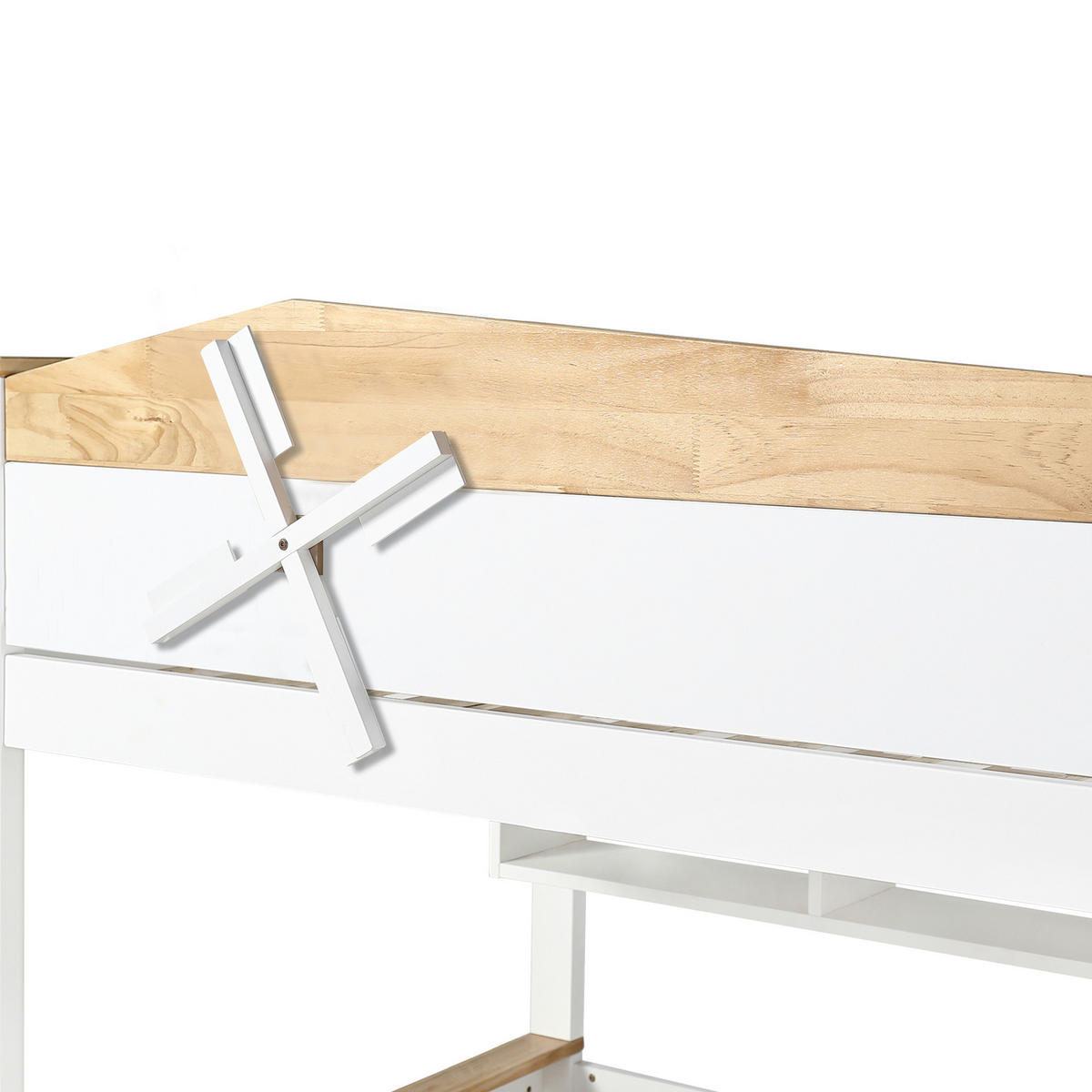 ETAGENBETT Kinderbett 90x200 & 140x200 mit Windmühle, Schrägleiter, Schubladen und Regalen, aus Kiefer MDF, weiß-natur - Weiß, Holz (140/200cm) - Luhomfu